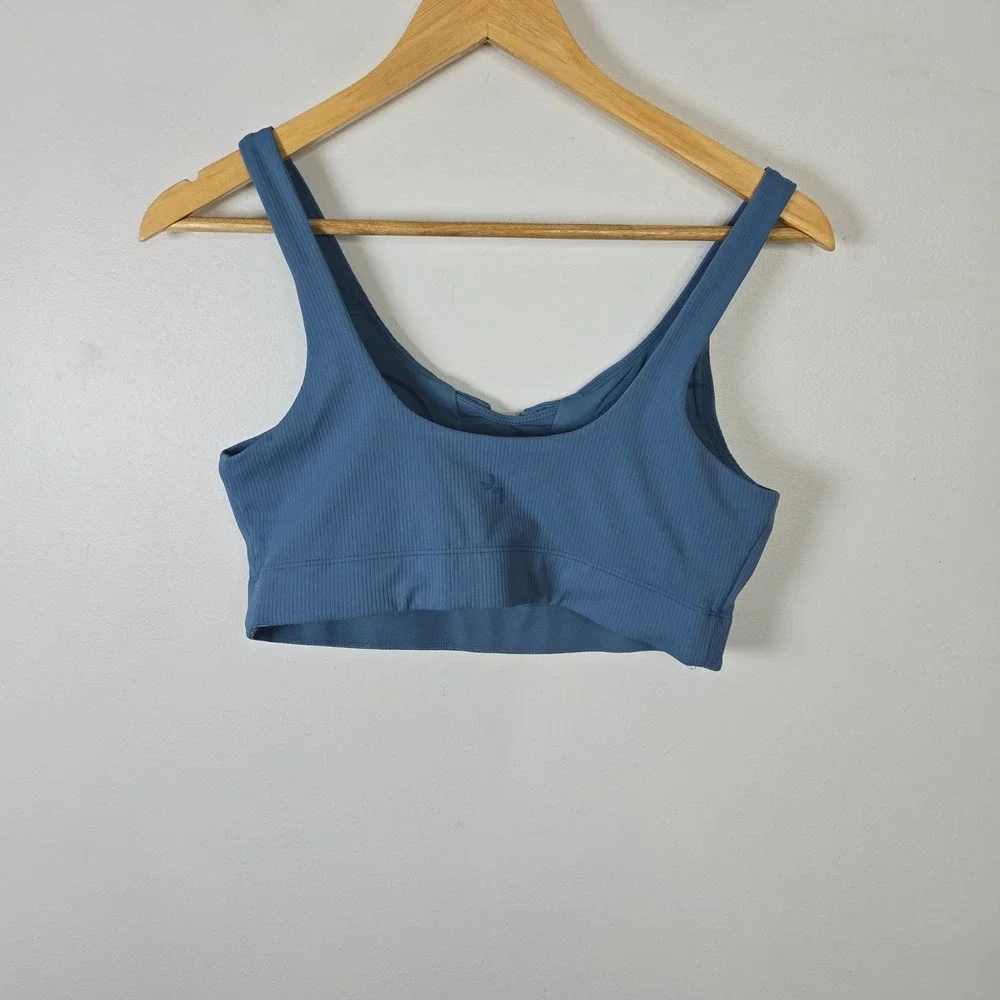 JoyLab Womens Ribbed Lace Up Front Sports Bra Dusty Blue Medium Activewear‎